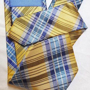 ALARA NECK TIE- BLUE GRAY YELLOW PLAID - 100% SILK